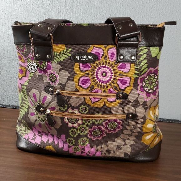 Spartina 449 Daufuskie‎ Island Maggie Large Linen Zippered Tote Bag Purse - Picture 1 of 11